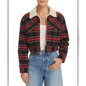 Levi's Red Plaid Corduroy Cropped Trucker Jacket